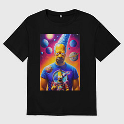 Футболка оверсайз мужская Космический взгляд Гомера Симпсона, цвет: черный