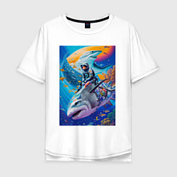 Мужская футболка оверсайз Cyber shark - ocean and space - art