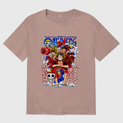 Футболка оверсайз мужская Манки Д Луффи соломенная шляпа, цвет: пыльно-розовый