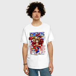 Футболка оверсайз мужская Манки Д Луффи соломенная шляпа, цвет: белый — фото 2