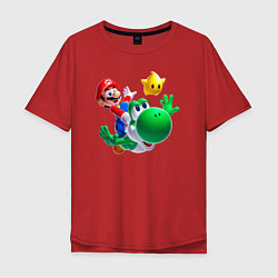 Футболка оверсайз мужская Марио, Йоши и звезда, цвет: красный