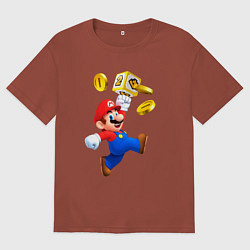 Футболка оверсайз мужская Марио сбивает монетки, цвет: кирпичный