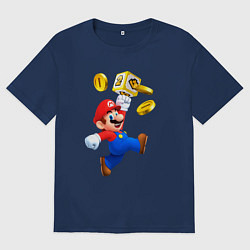 Футболка оверсайз мужская Марио сбивает монетки, цвет: тёмно-синий