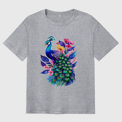 Футболка оверсайз мужская Живописный павлин, цвет: меланж