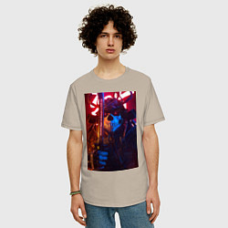 Футболка оверсайз мужская Самурай с катаной, цвет: миндальный — фото 2