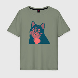 Футболка оверсайз мужская Vintage pixel cat, цвет: авокадо