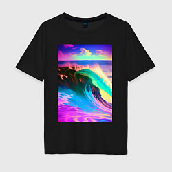 Мужская футболка оверсайз Неоновая волна - тихий океан