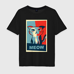 Футболка оверсайз мужская Meow obey, цвет: черный