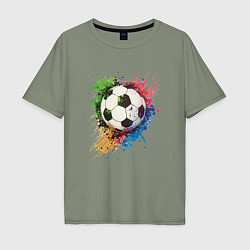 Футболка оверсайз мужская Яркий футбольный мяч, цвет: авокадо