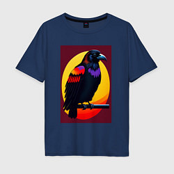 Футболка оверсайз мужская Ворон на ветке иллюстрация, цвет: тёмно-синий