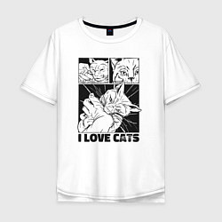 Мужская футболка оверсайз I love cats comic