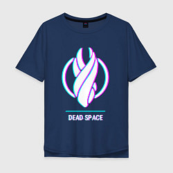 Футболка оверсайз мужская Dead Space в стиле glitch и баги графики, цвет: тёмно-синий