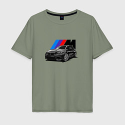 Мужская футболка оверсайз BMW на фоне m performance