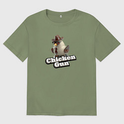 Футболка оверсайз мужская Chicken Gun illustration, цвет: авокадо