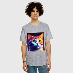 Футболка оверсайз мужская Милый котик с большими глазами, цвет: меланж — фото 2