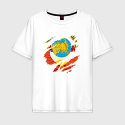 Футболка оверсайз мужская Герб советского союза в разрыве, цвет: белый