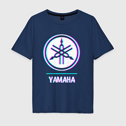Футболка оверсайз мужская Значок Yamaha в стиле glitch, цвет: тёмно-синий
