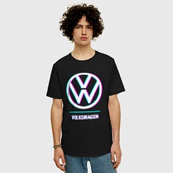 Футболка оверсайз мужская Значок Volkswagen в стиле glitch, цвет: черный — фото 2