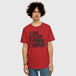 Футболка оверсайз мужская Eat, sleep, poker, repeat, цвет: красный — фото 2