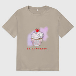 Футболка оверсайз мужская Акварельный капкейк, цвет: миндальный