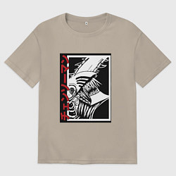 Футболка оверсайз мужская Человек бензопила в движении арт, цвет: миндальный