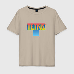 Футболка оверсайз мужская Логотип Тетрис, цвет: миндальный