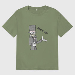 Футболка оверсайз мужская Black hat улыбающийся, цвет: авокадо