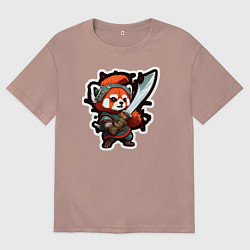 Футболка оверсайз мужская Красная панда воин, цвет: пыльно-розовый