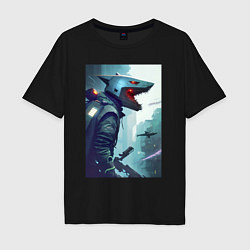 Футболка оверсайз мужская Cyber shark, цвет: черный