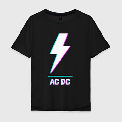Футболка оверсайз мужская AC DC glitch rock, цвет: черный