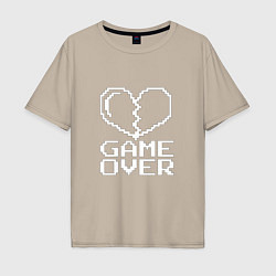 Футболка оверсайз мужская Пиксельное сердечко Game over, цвет: миндальный