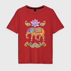 Футболка оверсайз мужская Индийский слон батик, цвет: красный