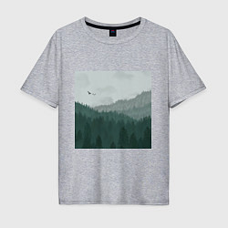 Мужская футболка оверсайз Туманные холмы и лес