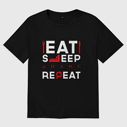 Футболка оверсайз мужская Надпись eat sleep Quake repeat, цвет: черный