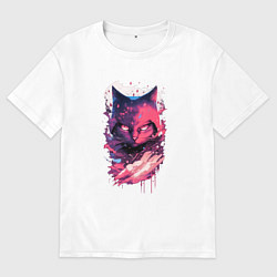 Футболка оверсайз мужская Кот ниндзя - арт, цвет: белый