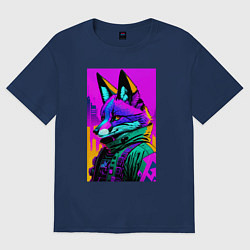 Футболка оверсайз мужская Cool fox - cyberpunk - neural network, цвет: тёмно-синий