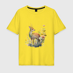 Футболка оверсайз мужская Акварельный милый олень, цвет: желтый