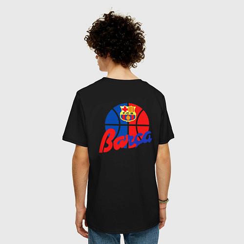 Мужская футболка оверсайз ФК Барселона эмблема / Черный – фото 4