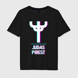 Мужская футболка оверсайз Judas Priest glitch rock