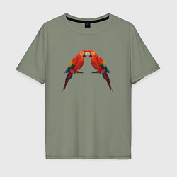 Мужская футболка оверсайз Пара красных попугаев