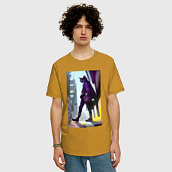 Футболка оверсайз мужская Чёрный котяра на своём районе - Бронкс, цвет: горчичный — фото 2