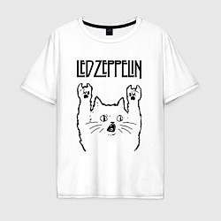 Футболка оверсайз мужская Led Zeppelin - rock cat, цвет: белый