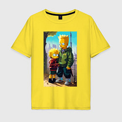 Мужская футболка оверсайз Барт Симпсон с Мэгги в мегаполисе