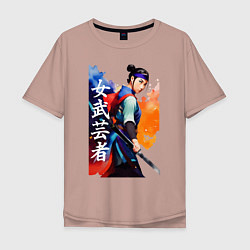 Мужская футболка оверсайз Онна-бугэйся - девушка-самурай - акварель