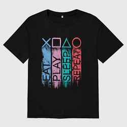 Футболка оверсайз мужская Ешь играй спи повтори, цвет: черный