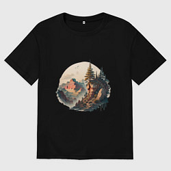 Футболка оверсайз мужская Горы в стиле моротай, цвет: черный