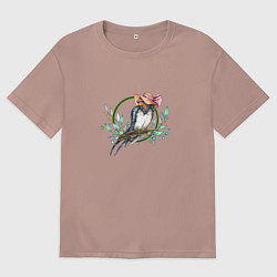 Мужская футболка оверсайз Птичка весна в темном