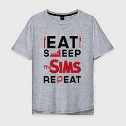 Мужская футболка оверсайз Надпись: eat sleep The Sims repeat