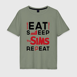 Мужская футболка оверсайз Надпись: eat sleep The Sims repeat