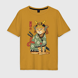 Футболка оверсайз мужская Samurai battle cat, цвет: горчичный